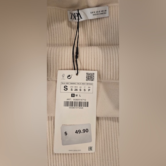 Zara ribbed KNIT stretch pencil midi skirt in Ecru cream neutral size S NWT - Picture 15 of 16
